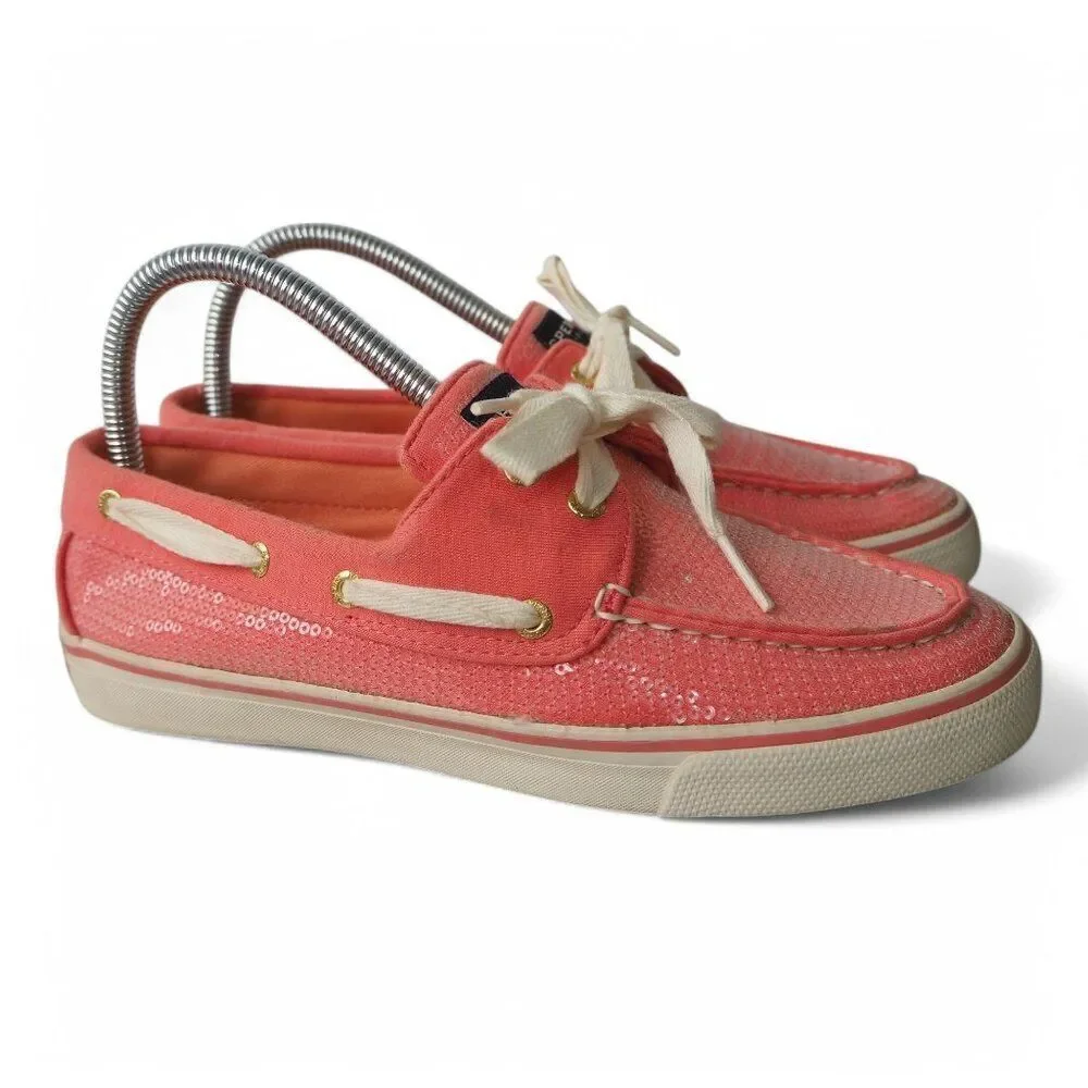 Sperry Top Sider Biscayne Sequin Boat‎ Shoes Orange 9688656 Women's 7.5M